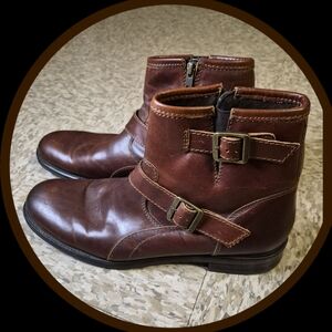 GBX Men's Leather Moto Boots w/Zip & Adjustable Buckle Strap and Stretch Panels